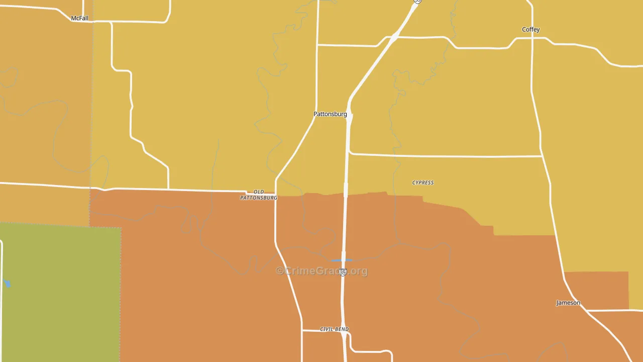 Pattonsburg, MO Map of Burglary Rates