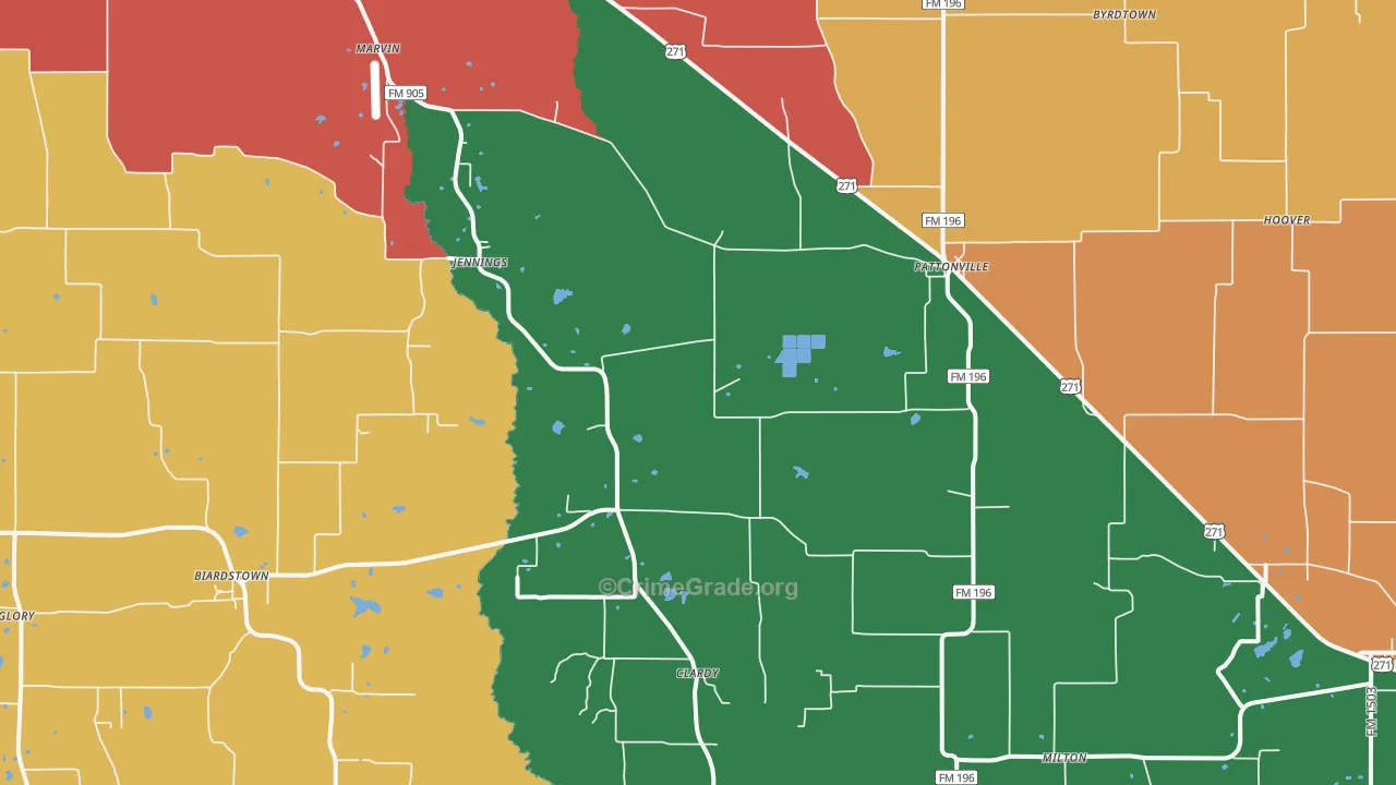 Pattonville, TX Map of Burglary Rates