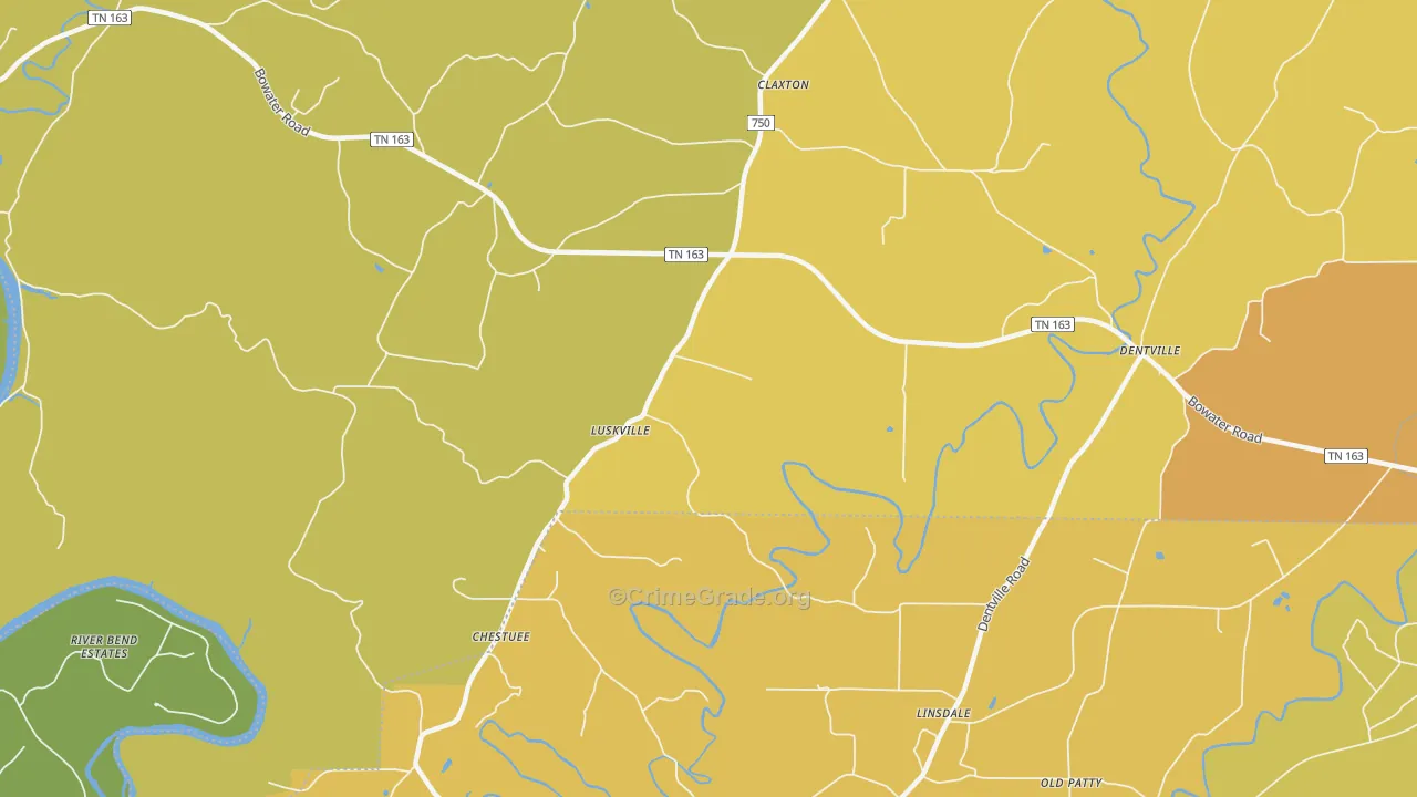 Patty, TN Map of Burglary Rates