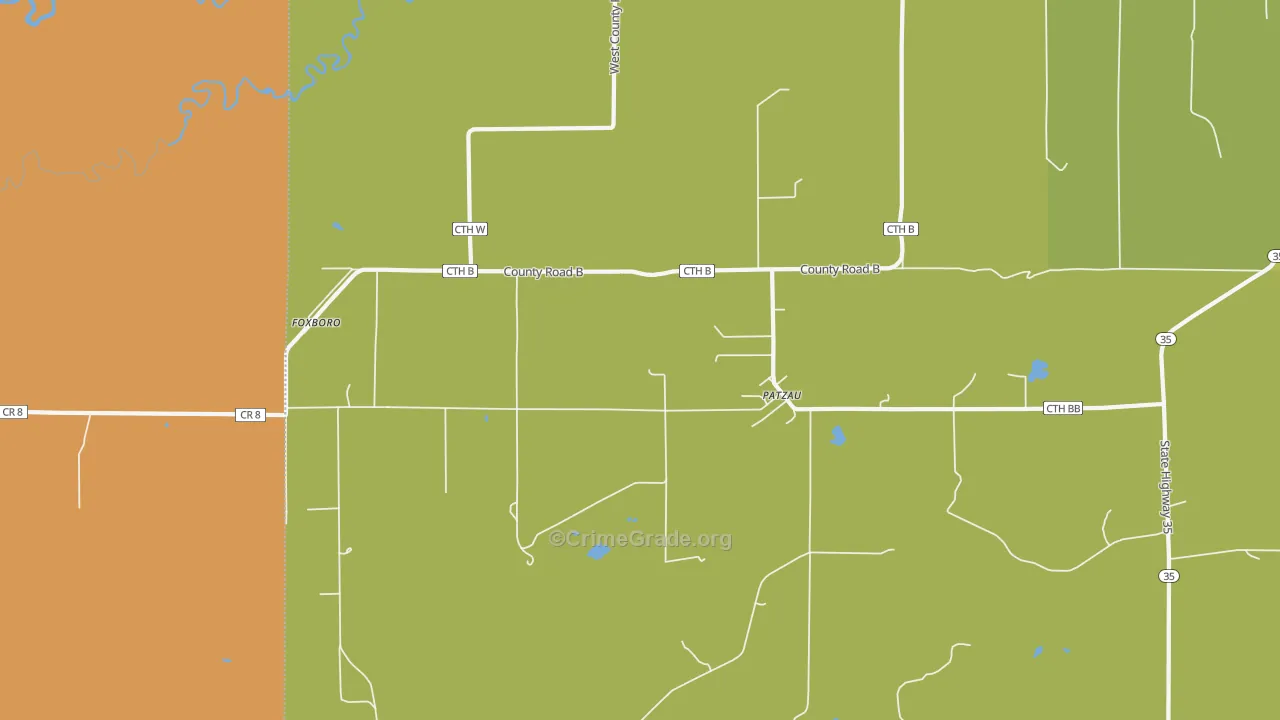 Patzau, WI Map of Burglary Rates
