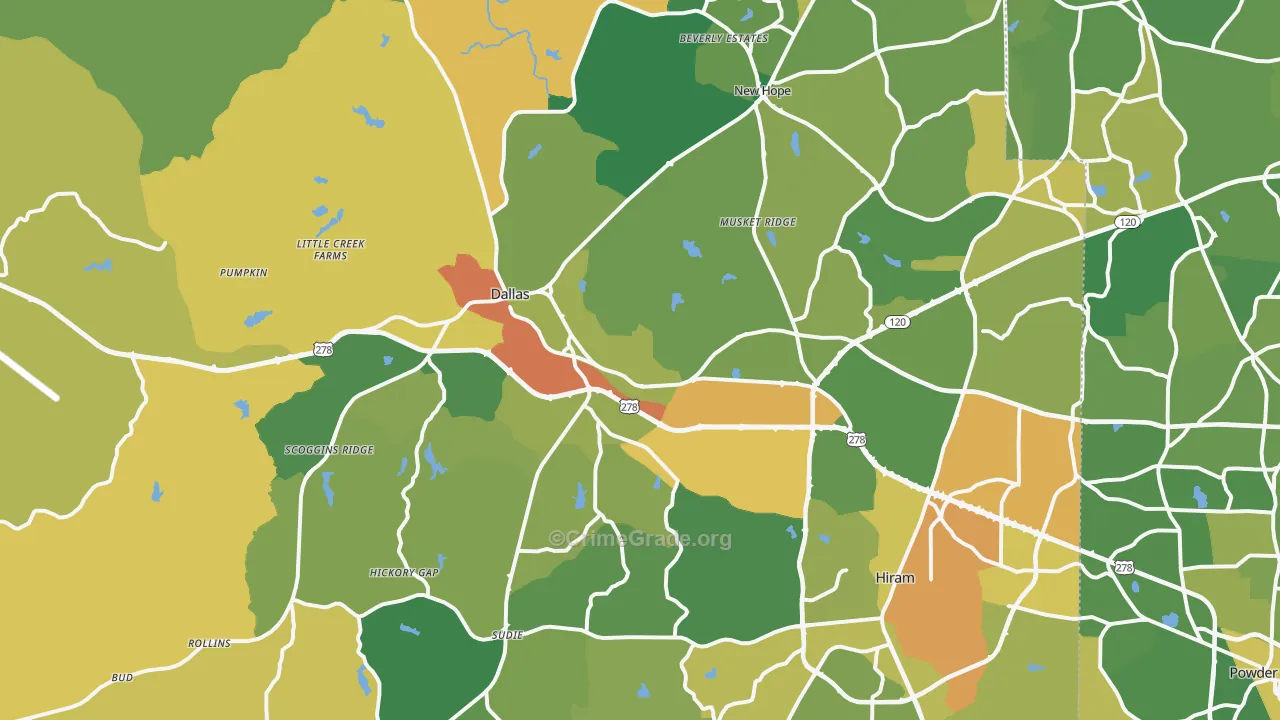 Paulding County, GA Map of Burglary Rates