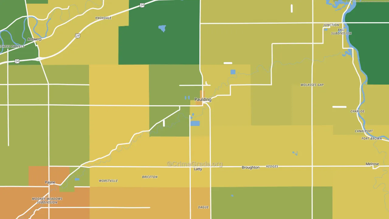 Paulding County, OH Map of Burglary Rates