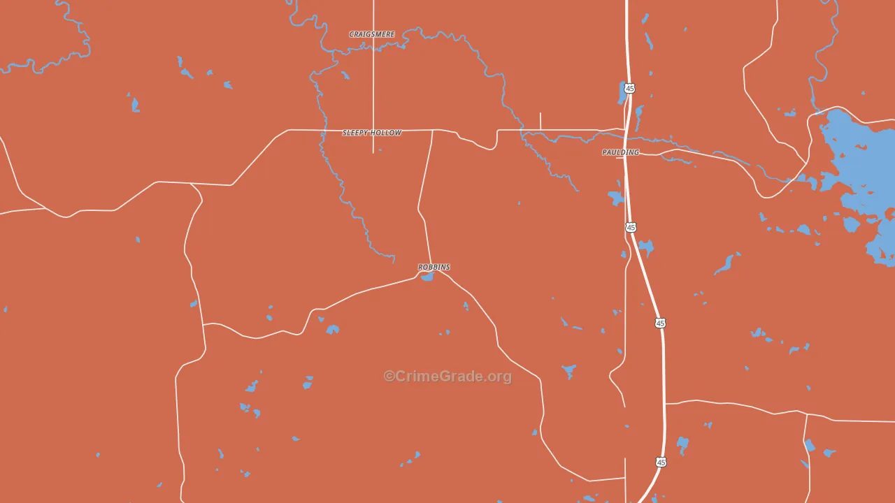 Paulding, MI Map of Burglary Rates