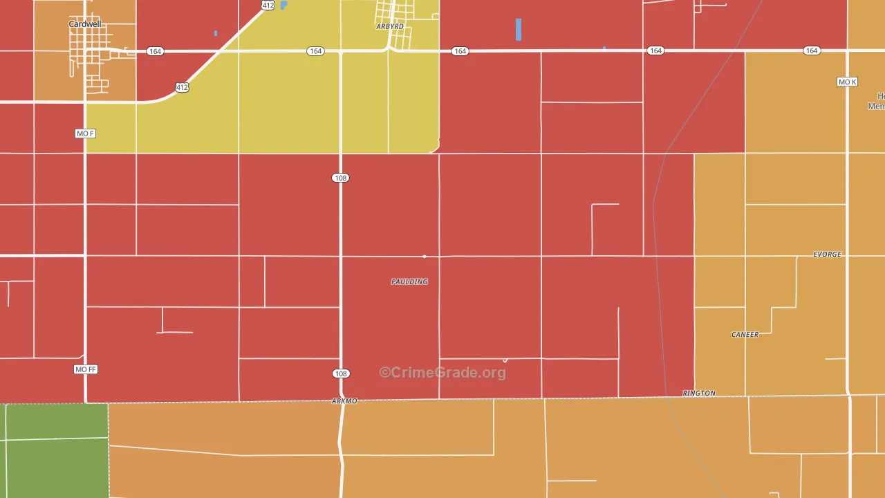 Paulding, MO Map of Burglary Rates