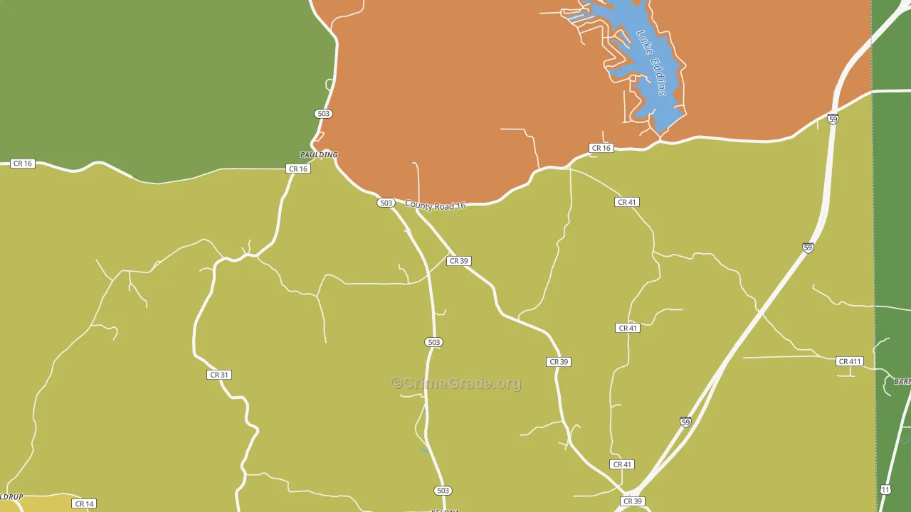 Paulding, MS Map of Burglary Rates