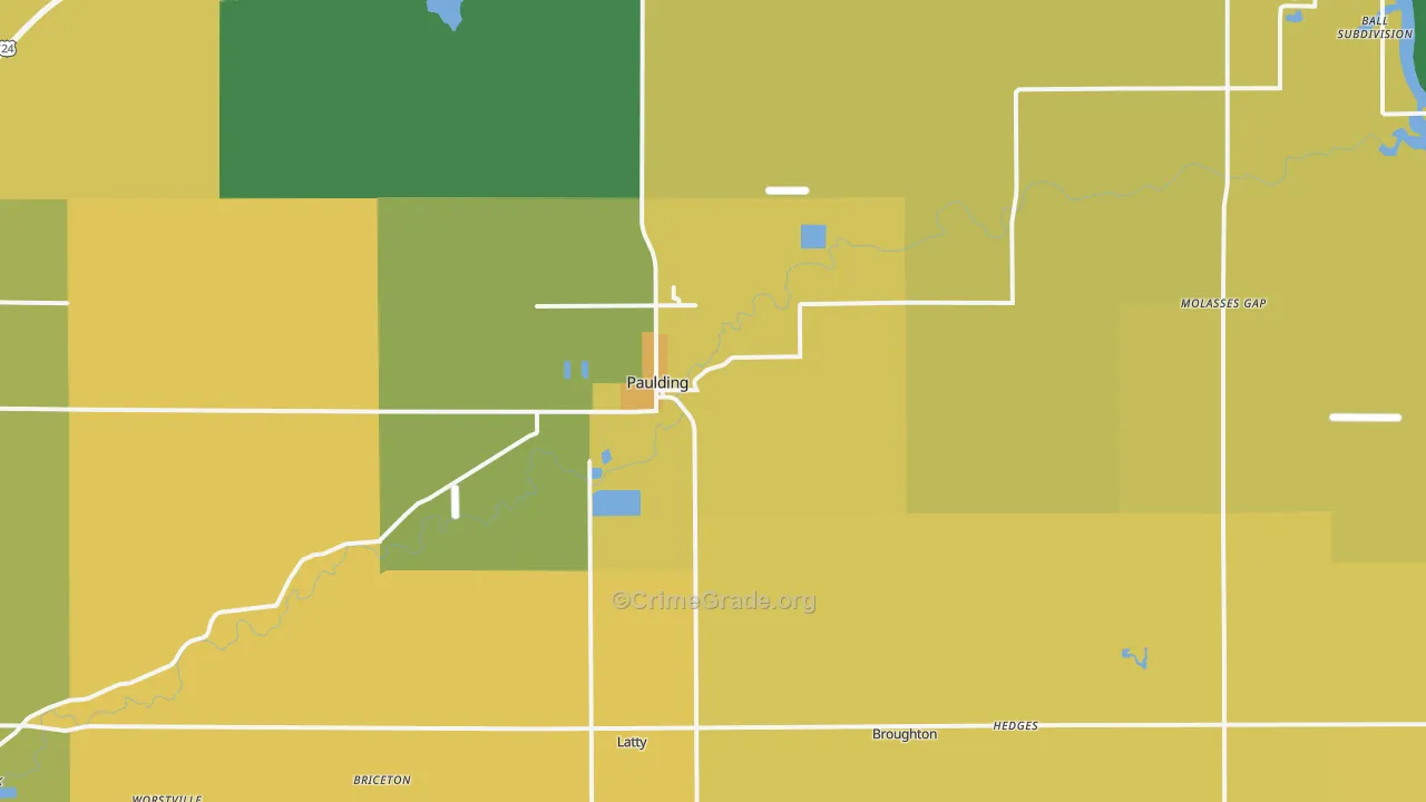 Paulding, OH Map of Burglary Rates