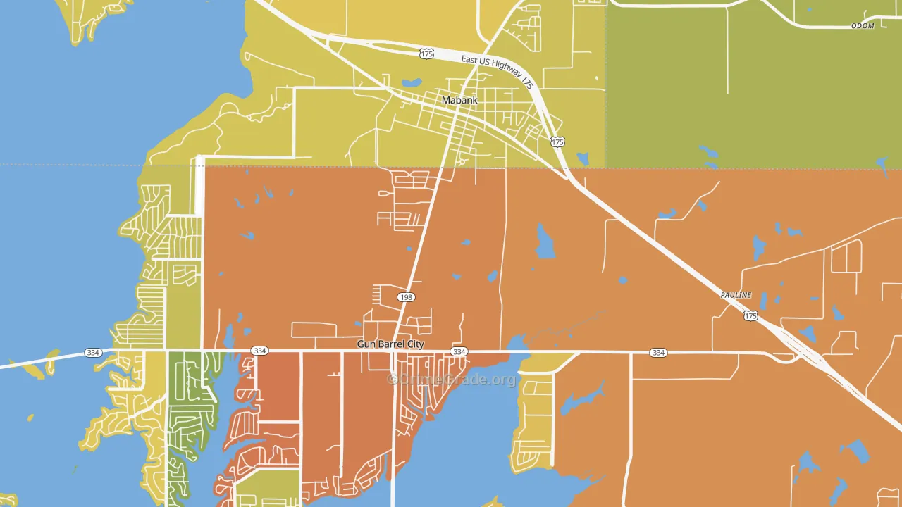Pauline, TX Map of Burglary Rates