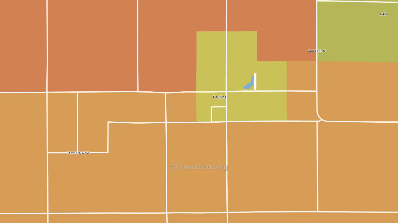 Paullina, IA Map of Burglary Rates