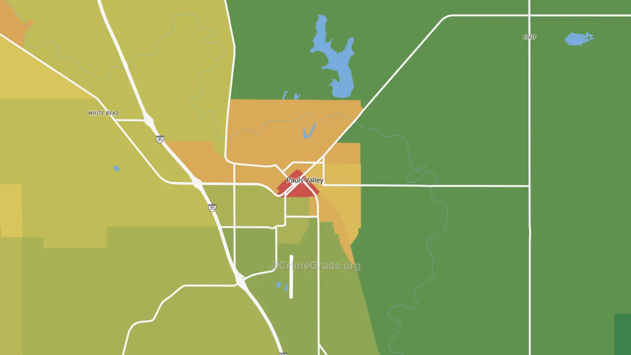 Pauls Valley, OK Map of Burglary Rates