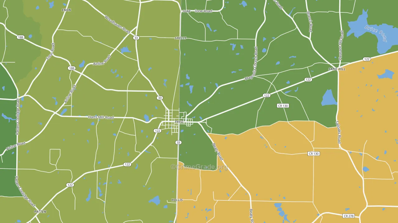Pavo, GA Map of Burglary Rates