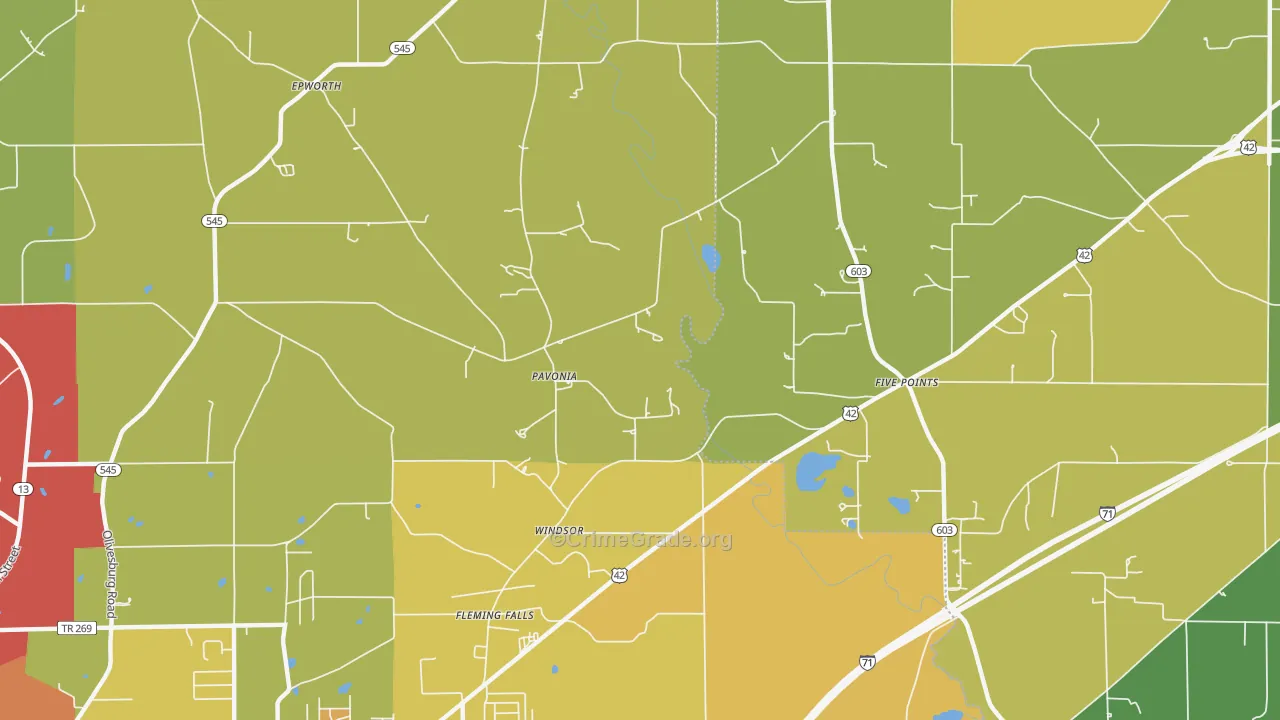 Pavonia, OH Map of Burglary Rates