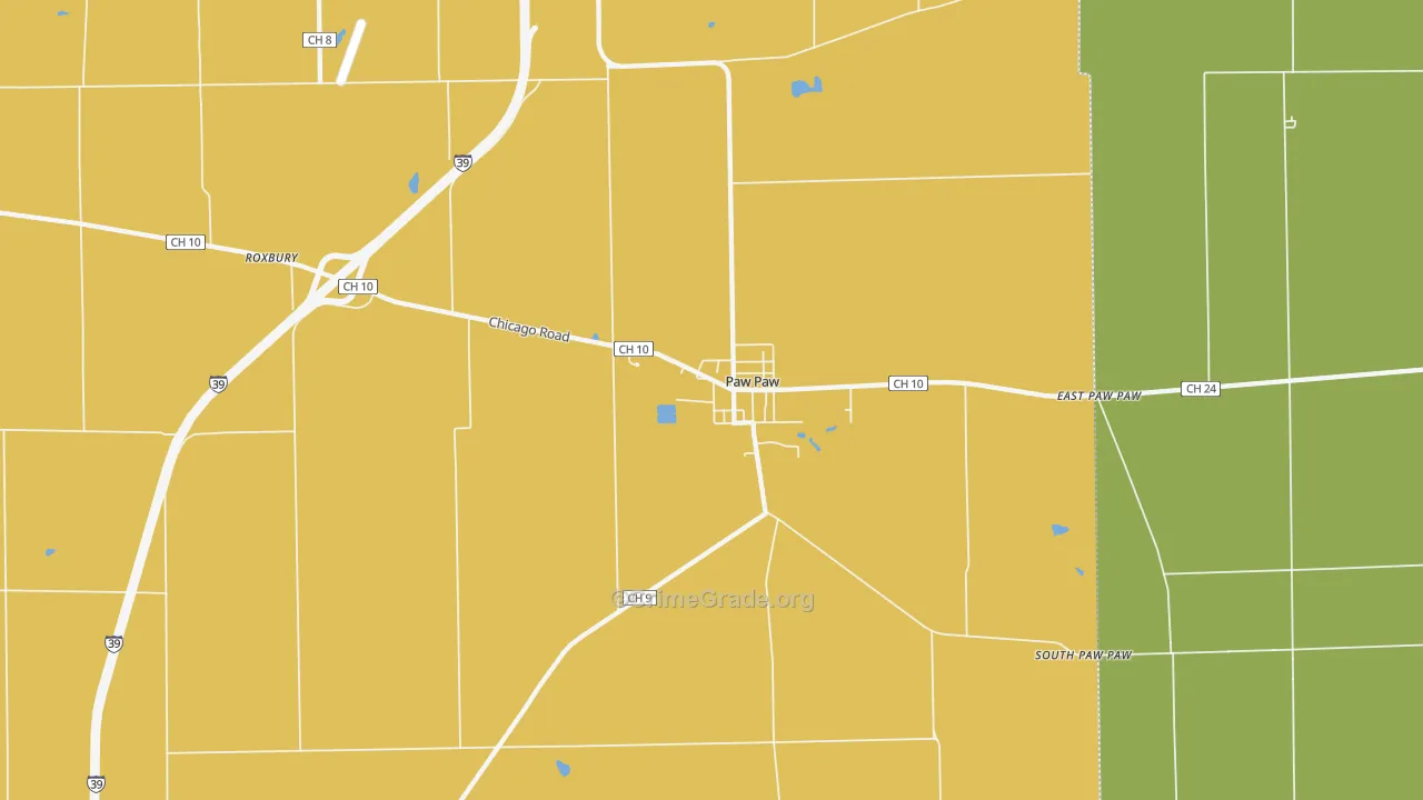 Paw Paw, IL Map of Burglary Rates