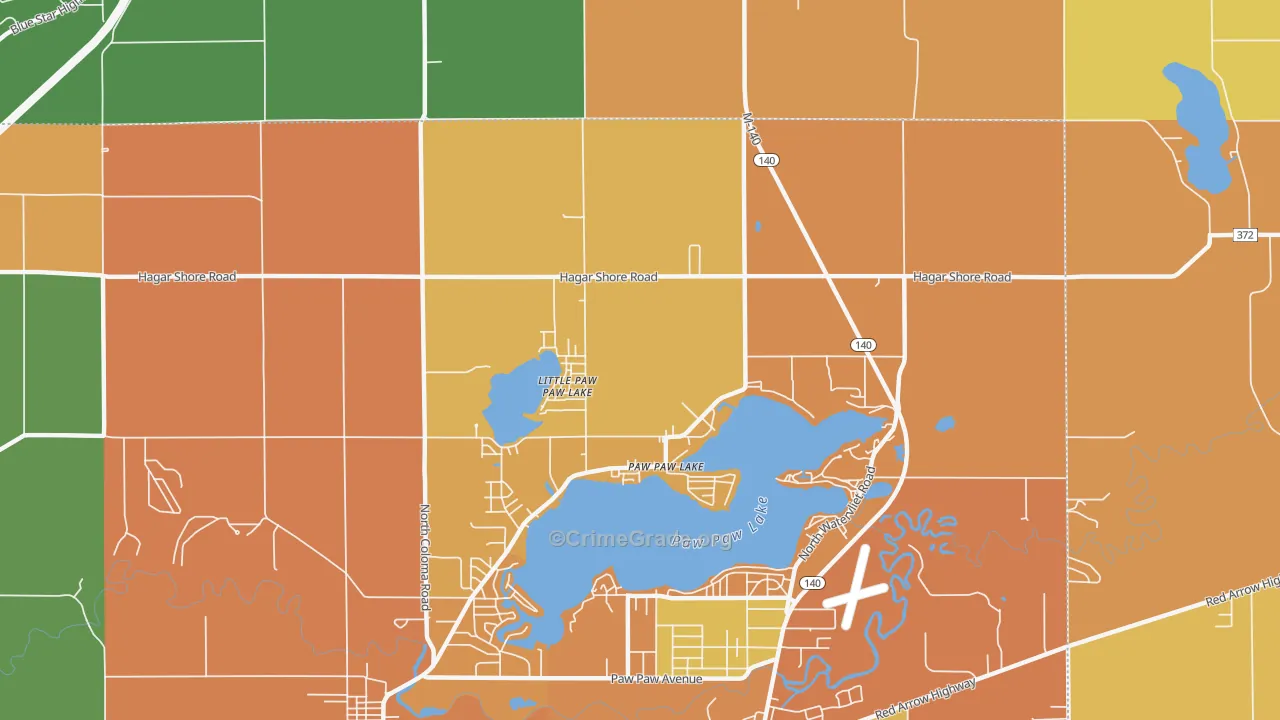 Paw Paw Lake, MI Map of Burglary Rates