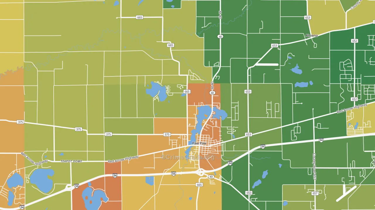 Paw Paw, MI Map of Burglary Rates