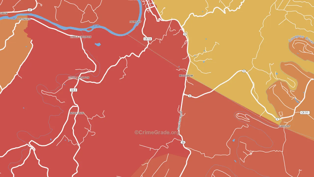 Paw Paw, WV Map of Burglary Rates