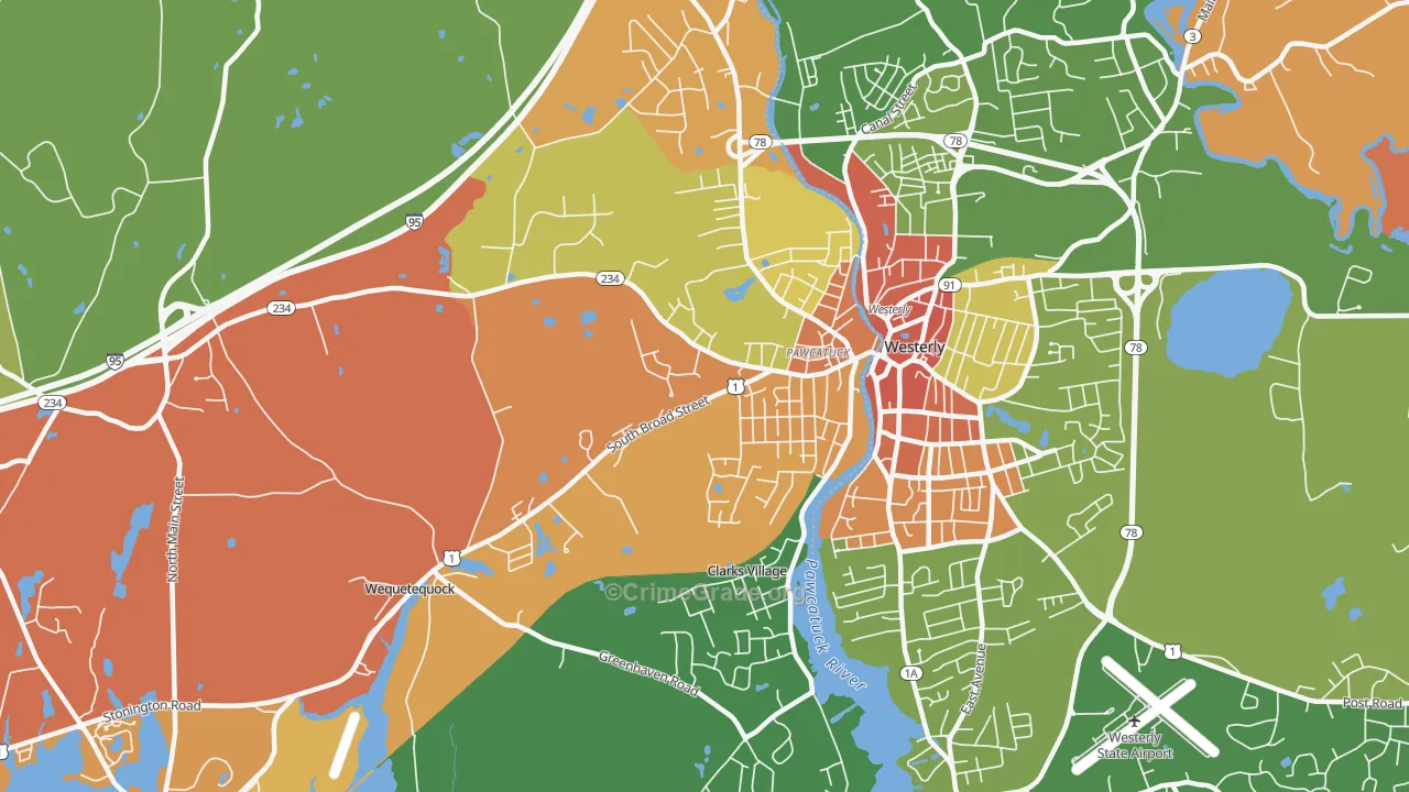 Pawcatuck, CT Map of Burglary Rates
