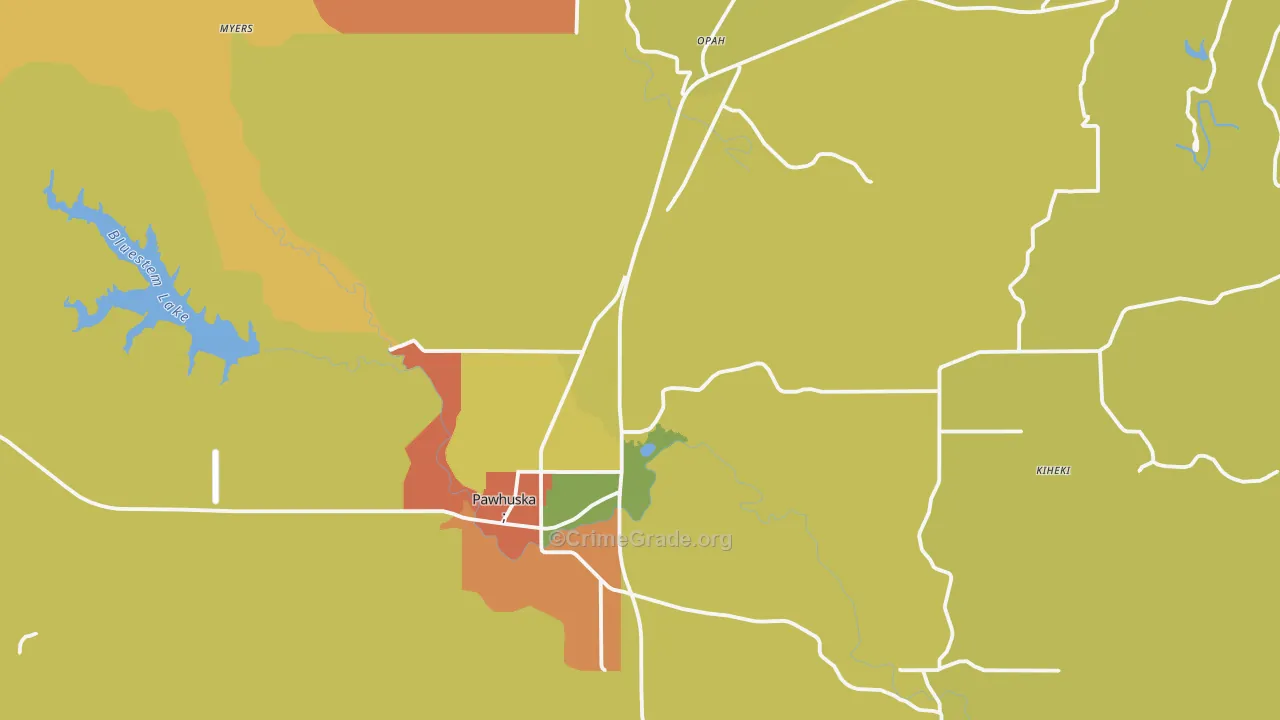 Pawhuska, OK Map of Burglary Rates