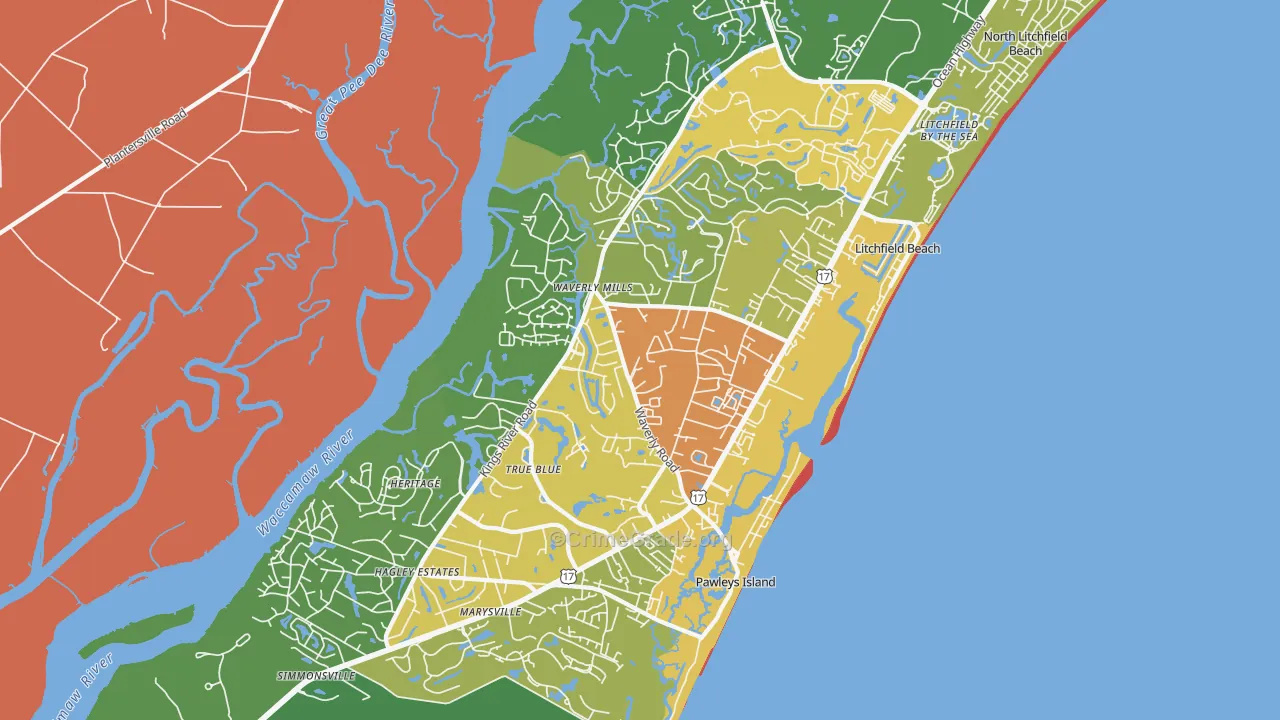 Pawleys Island, SC Map of Burglary Rates