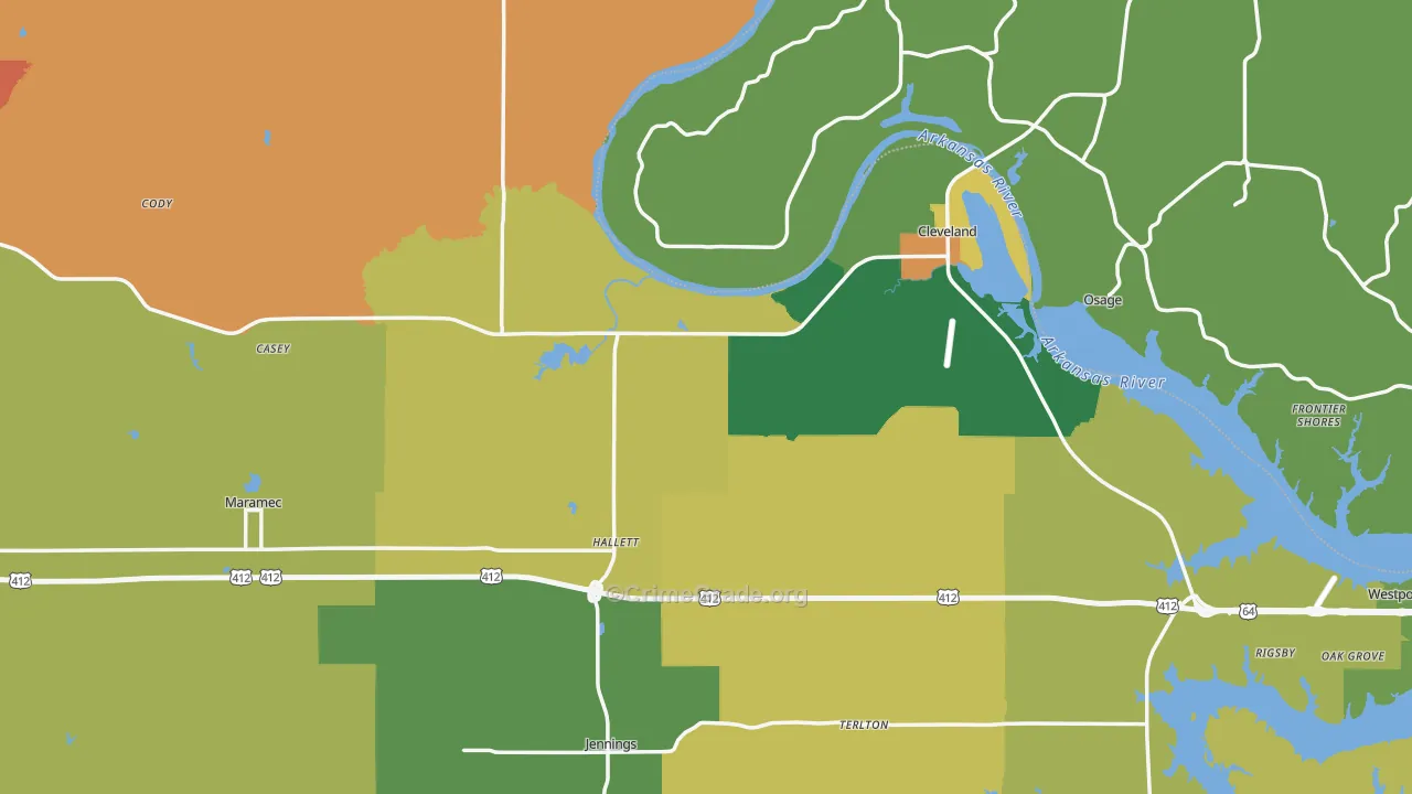 Pawnee County, OK Map of Burglary Rates