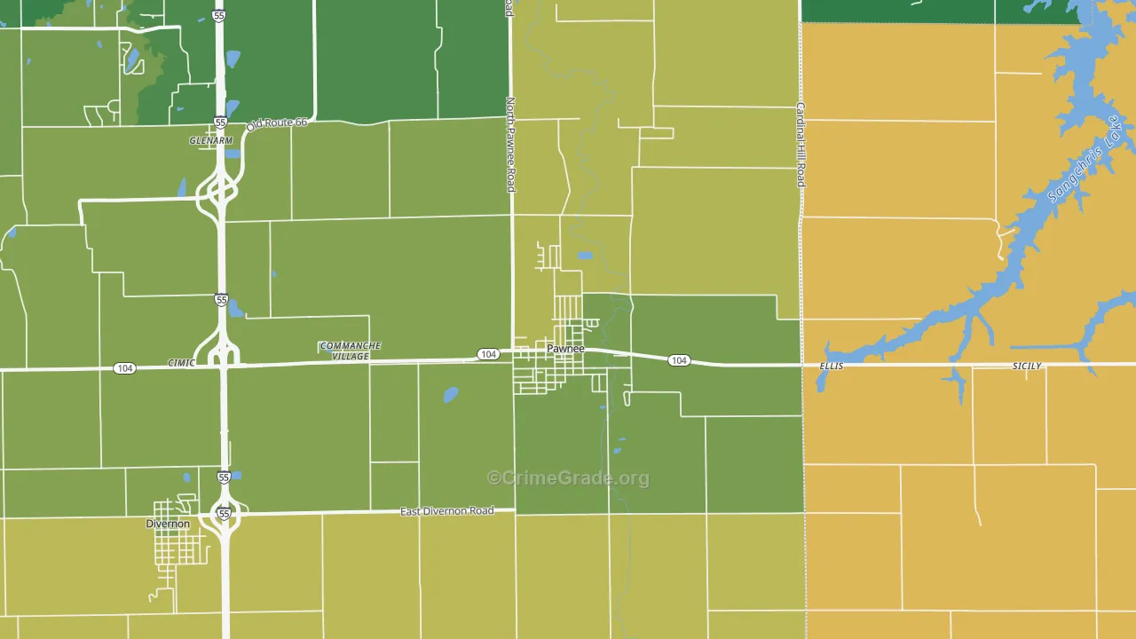Pawnee, IL Map of Burglary Rates
