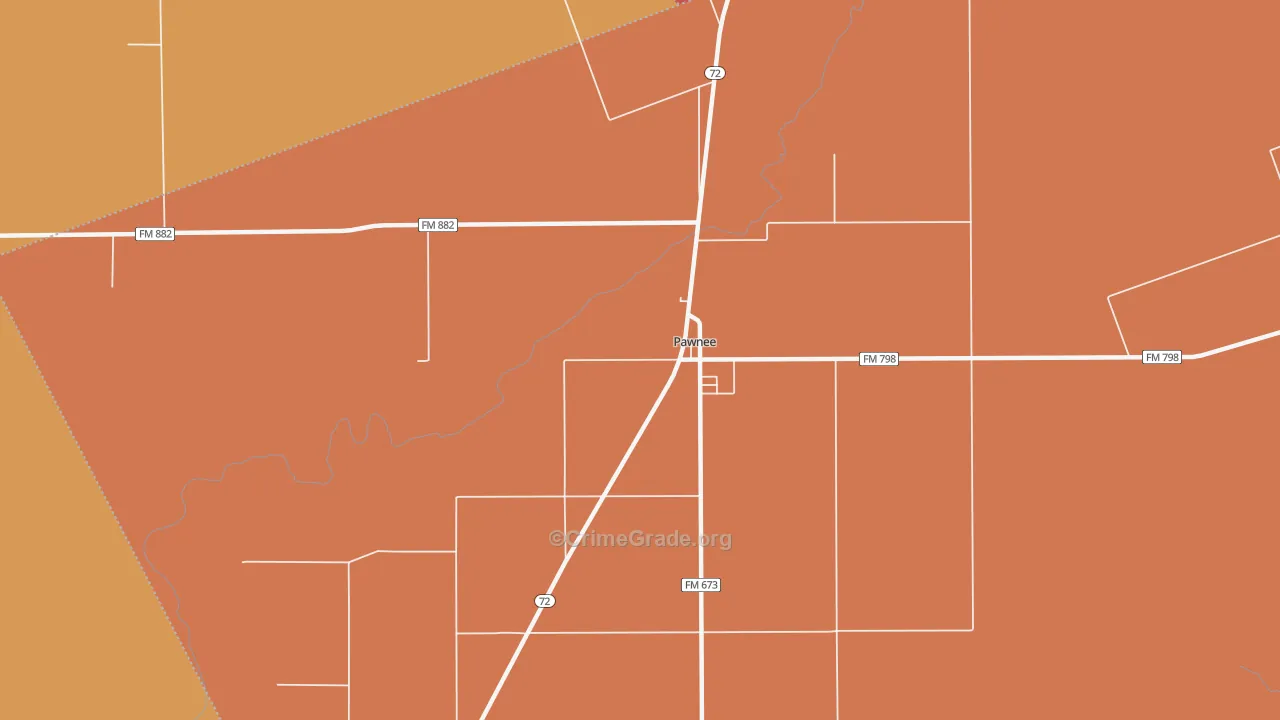 Pawnee, TX Map of Burglary Rates