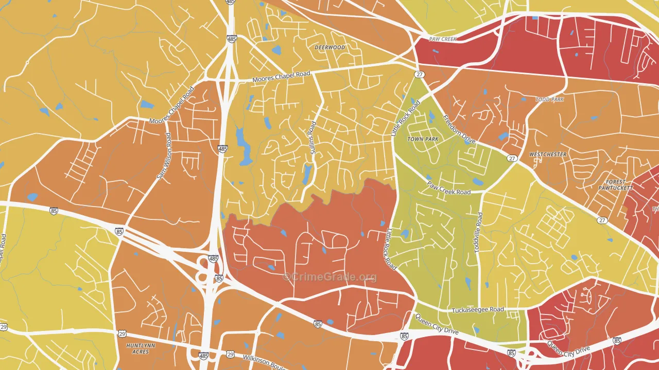 Pawtuckett, Charlotte, NC Map of Burglary Rates
