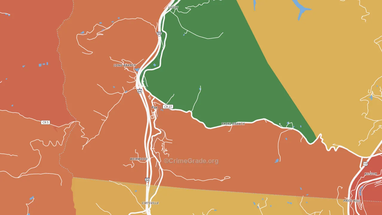 Pax, WV Map of Burglary Rates