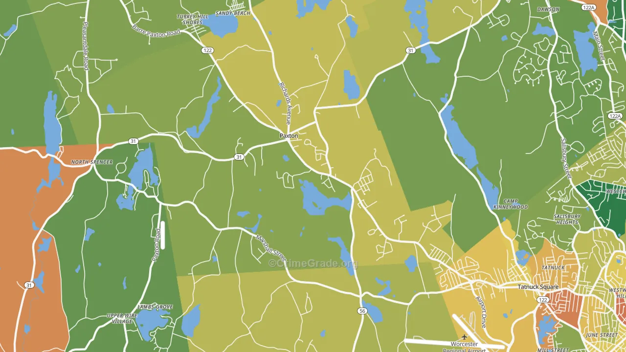 Paxton, MA Map of Burglary Rates