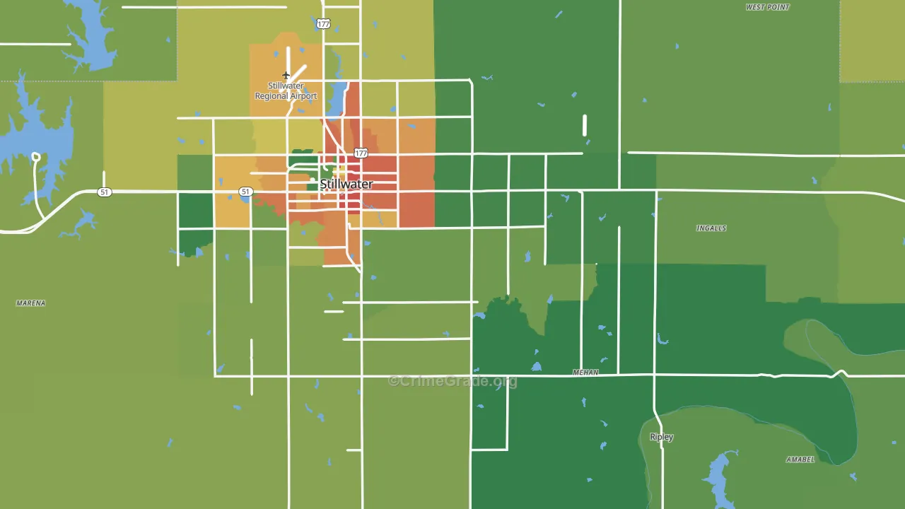 Payne County, OK Map of Burglary Rates