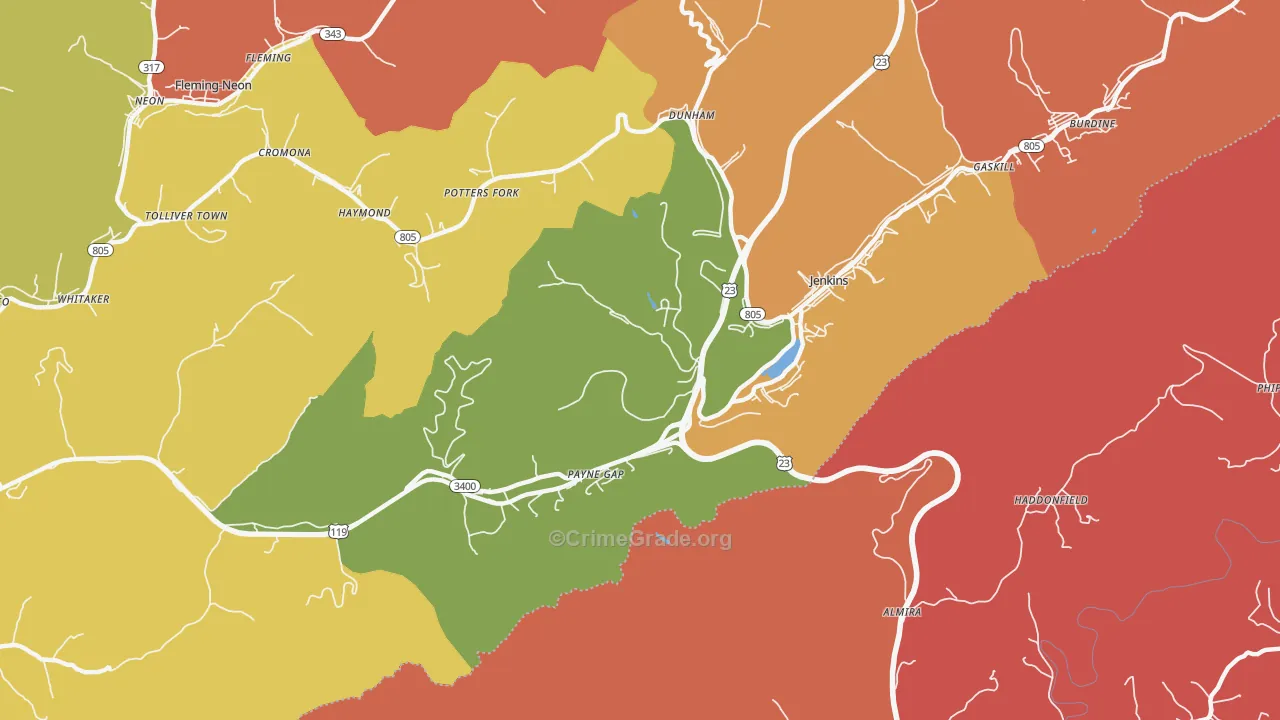 Payne Gap, KY Map of Burglary Rates