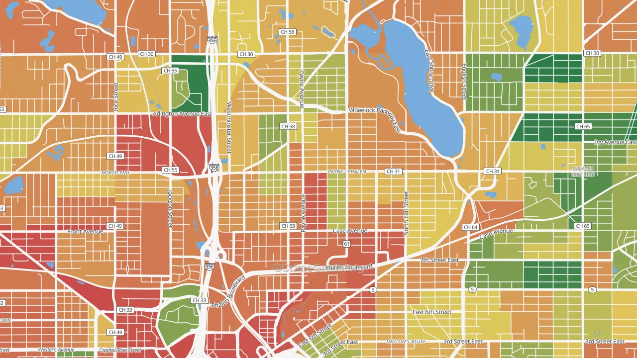 Payne Phallen, St. Paul, MN Map of Burglary Rates