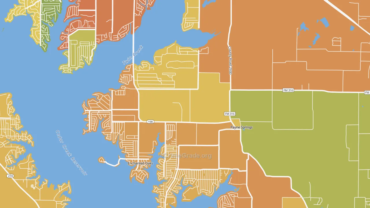 Payne Springs, TX Map of Burglary Rates