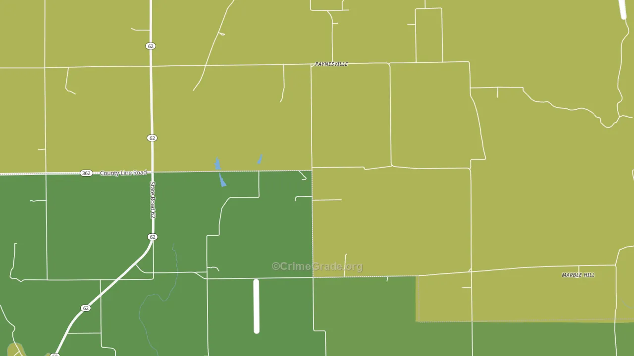 Paynesville, IN Map of Burglary Rates