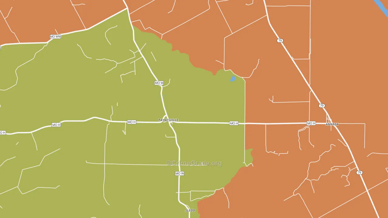 Paynesville, MO Map of Burglary Rates
