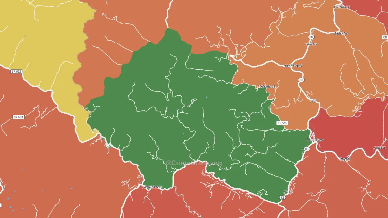 Paynesville, WV Map of Burglary Rates