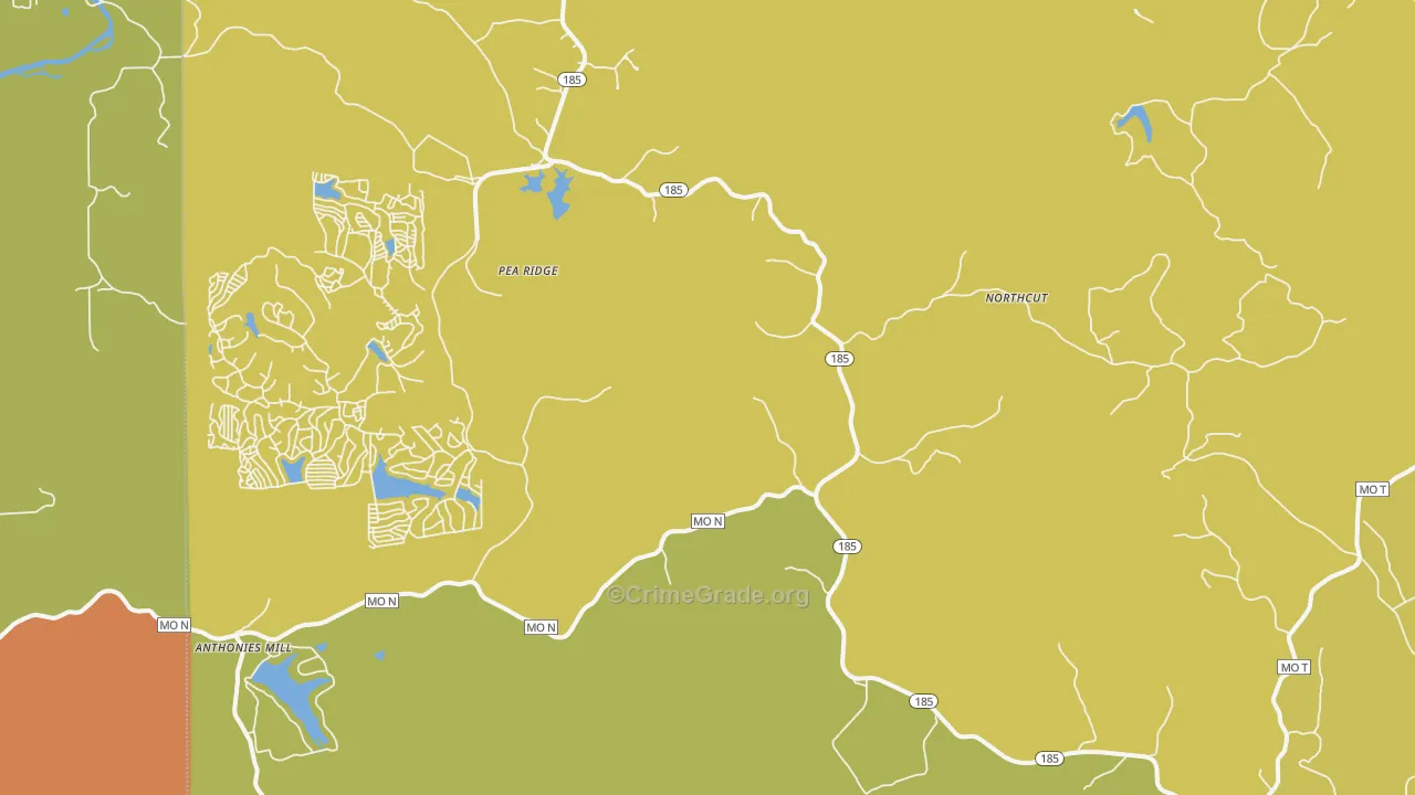 Pea Ridge, MO Map of Burglary Rates
