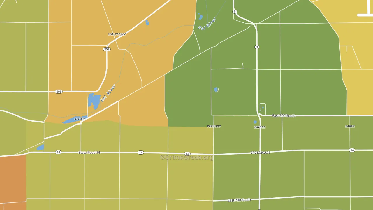 Peabody, IN Map of Burglary Rates