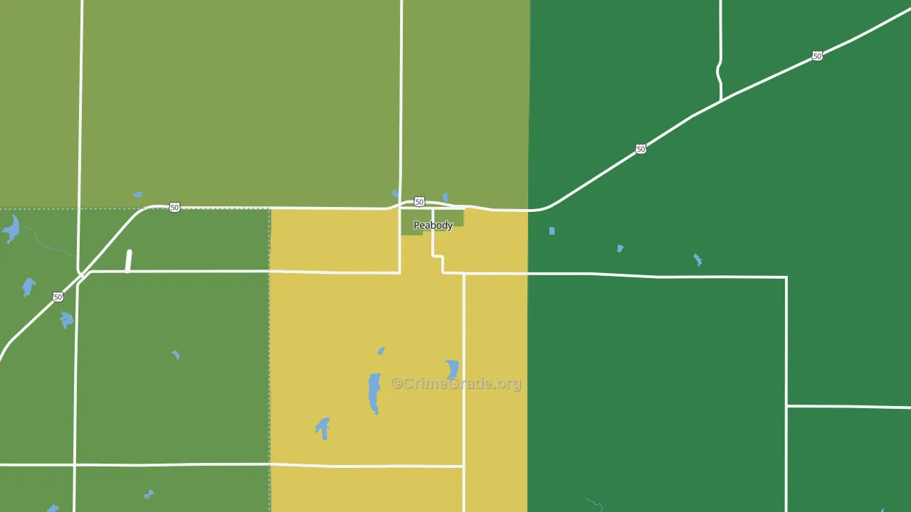 Peabody, KS Map of Burglary Rates