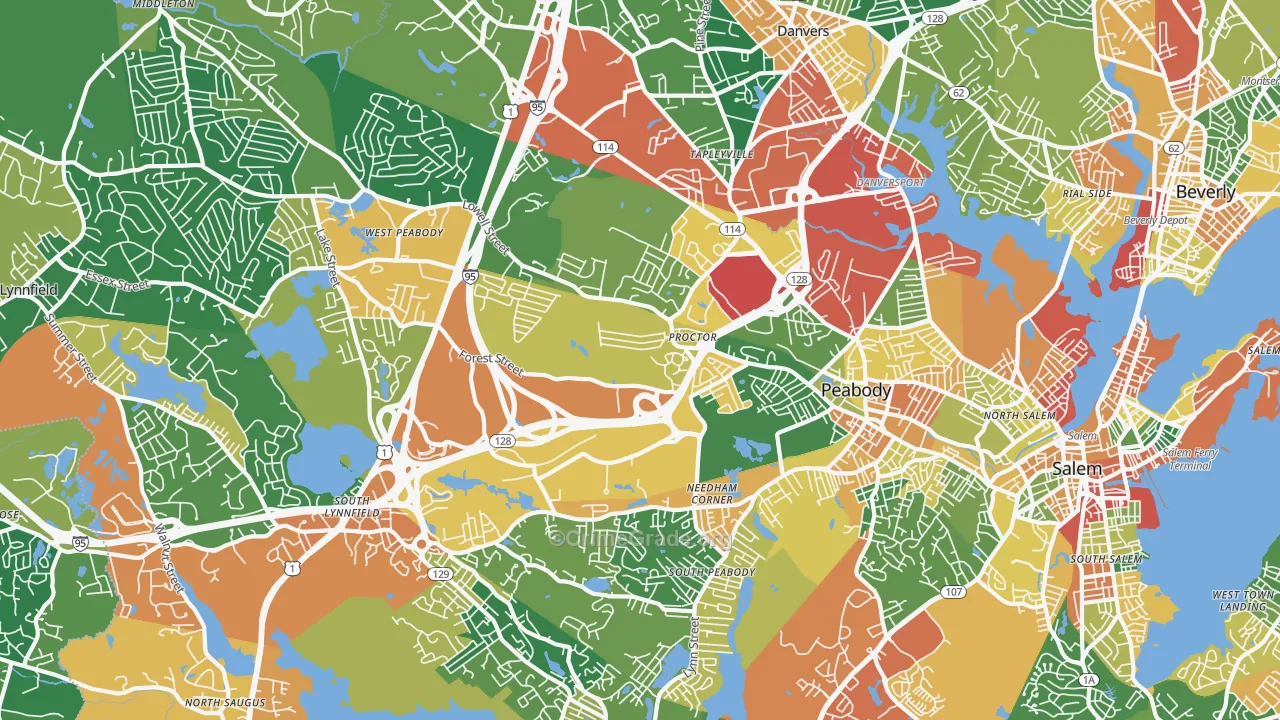 Peabody, MA Map of Burglary Rates