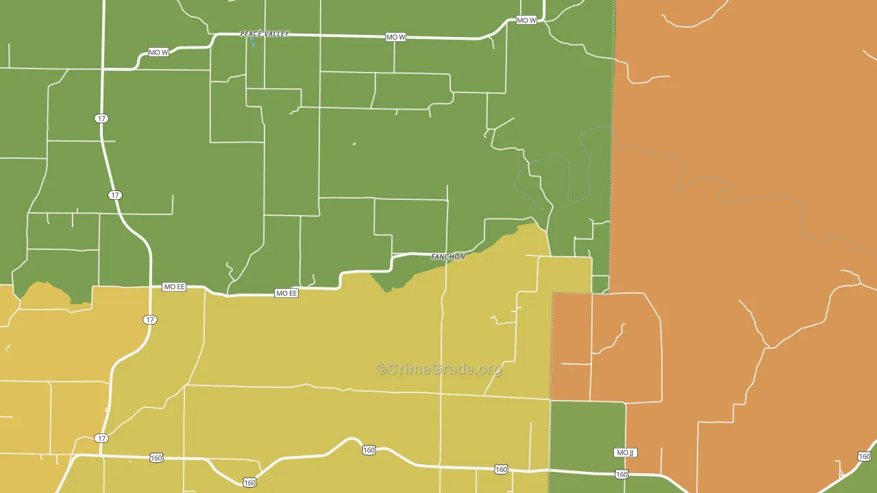 Peace Valley, MO Map of Burglary Rates
