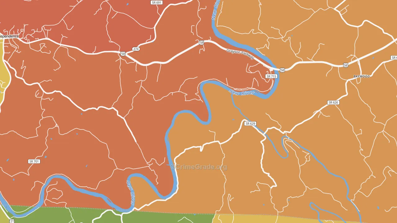 Peach Bottom, VA Map of Burglary Rates