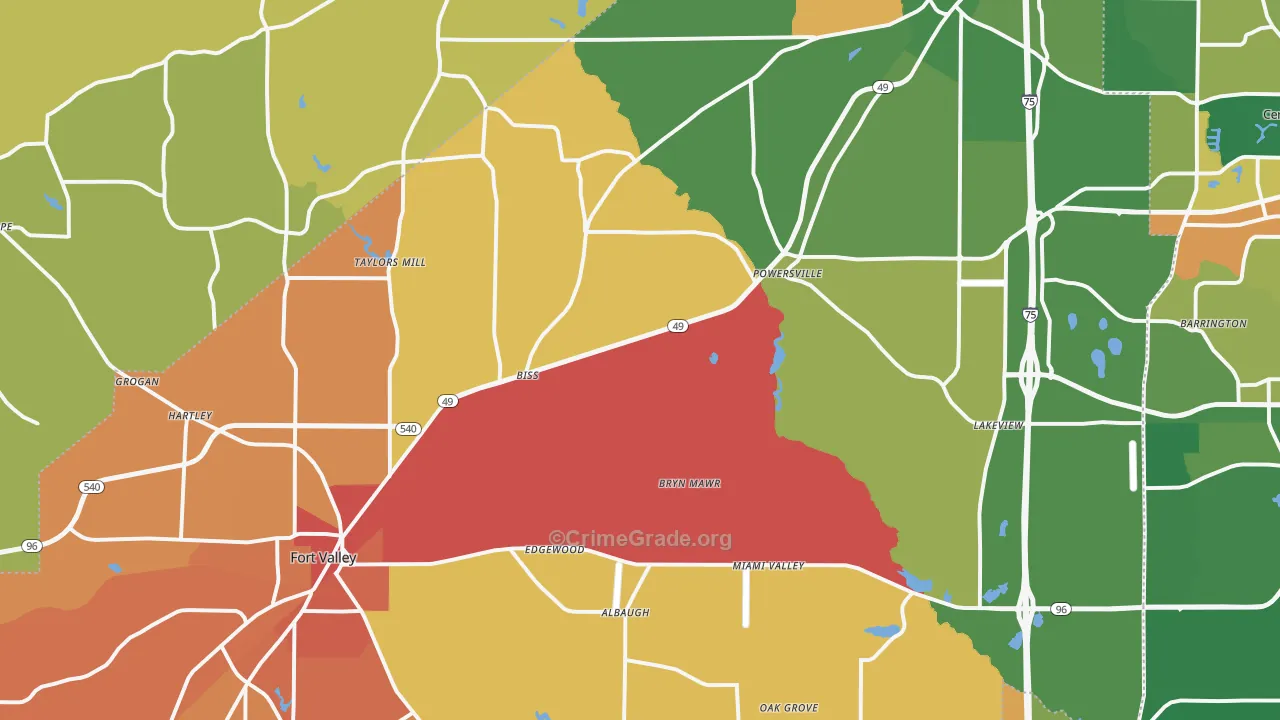 Peach County, GA Map of Burglary Rates