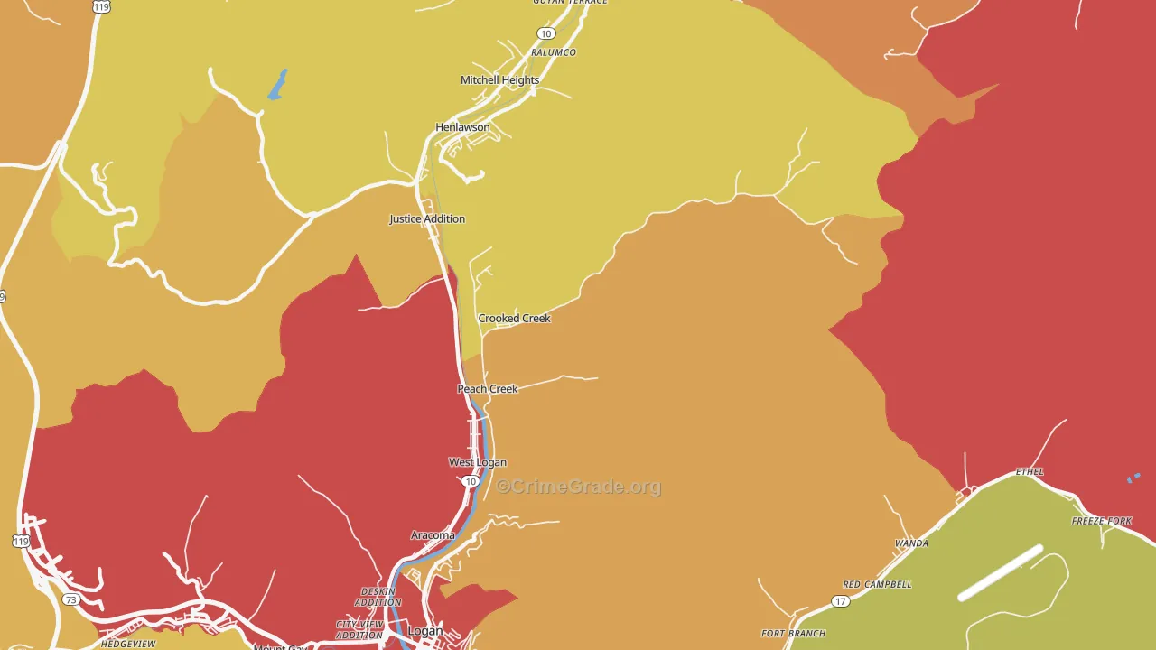 Peach Creek, WV Map of Burglary Rates