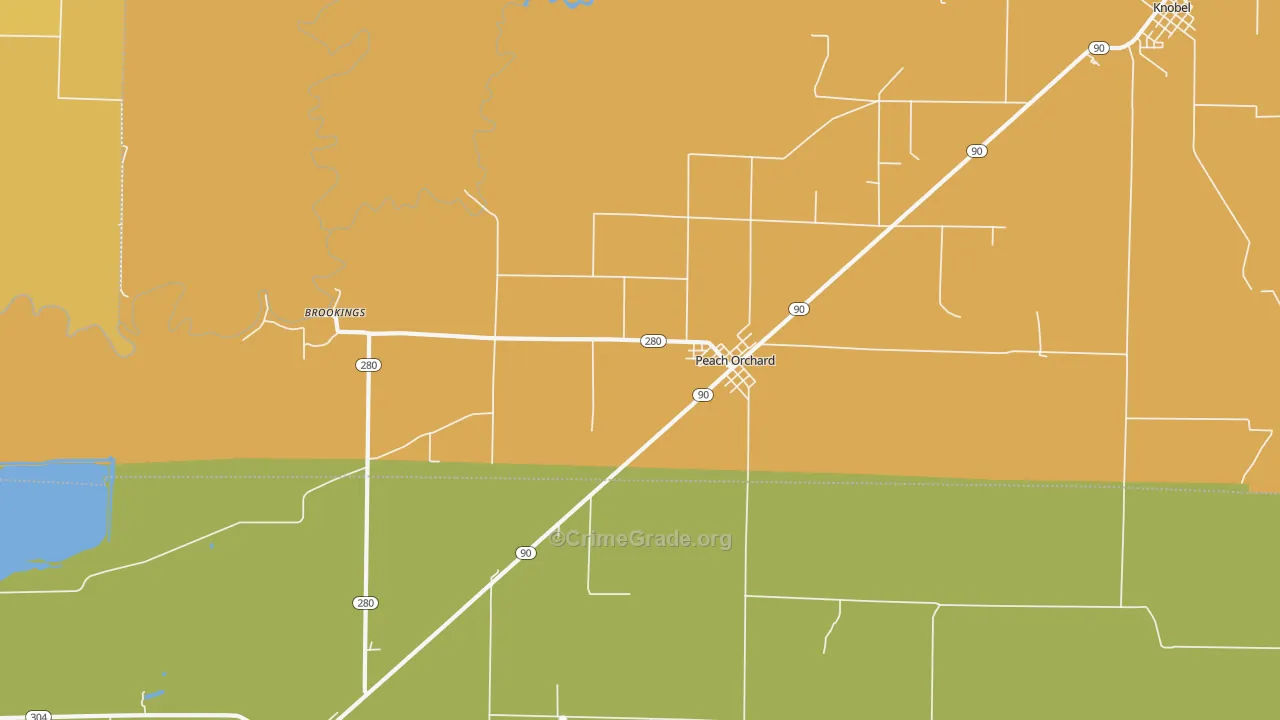 Peach Orchard, AR Map of Burglary Rates