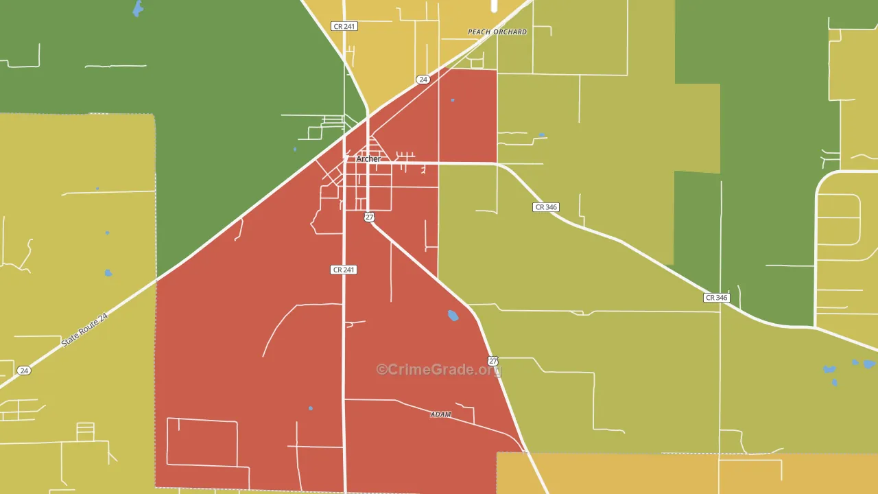 Peach Orchard, FL Map of Burglary Rates