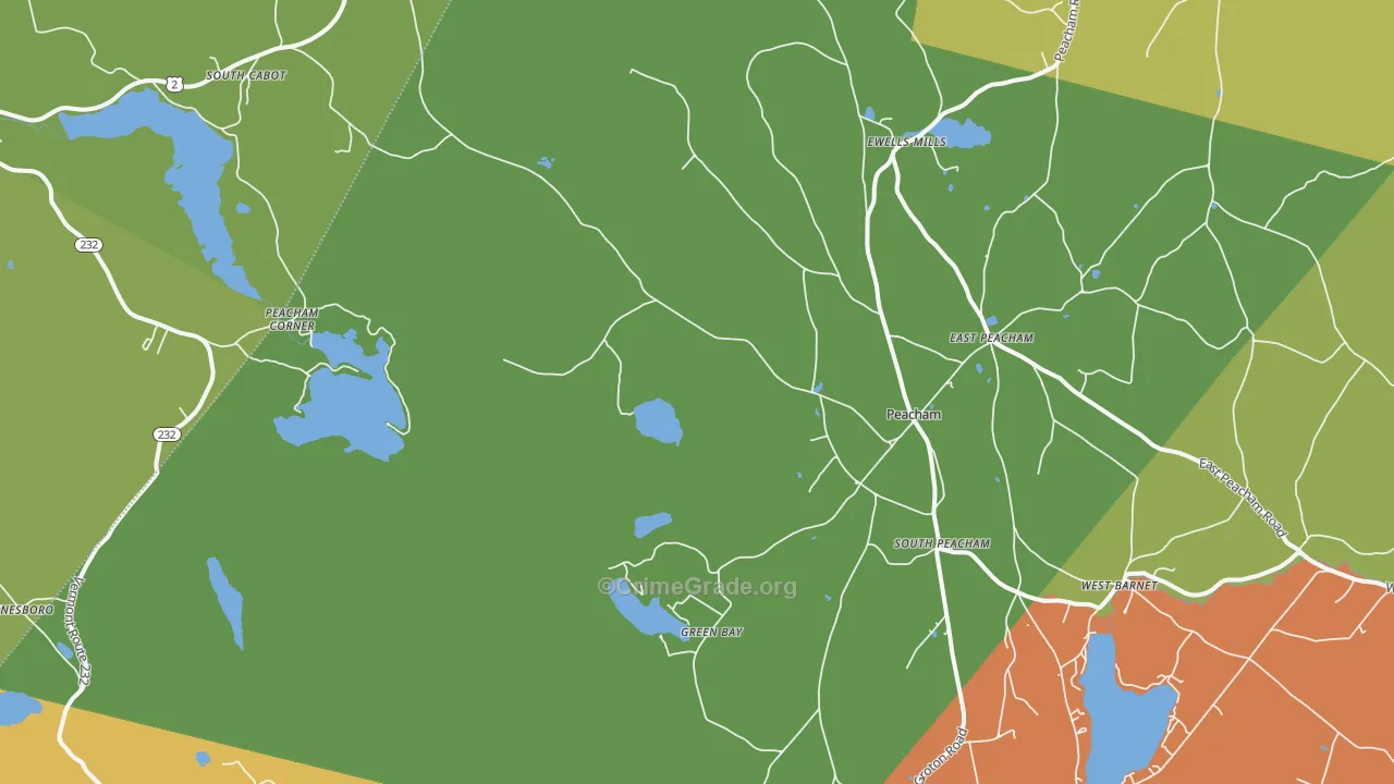 Peacham, VT Map of Burglary Rates