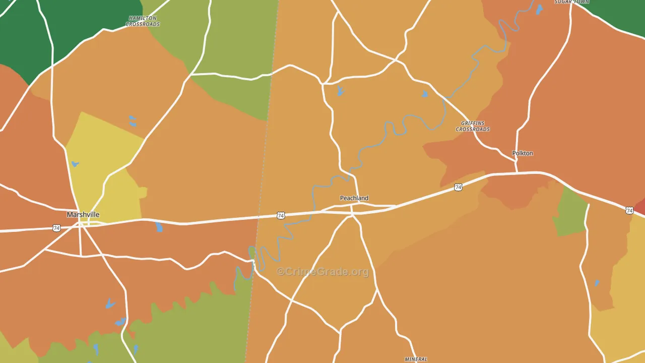 Peachland, NC Map of Burglary Rates
