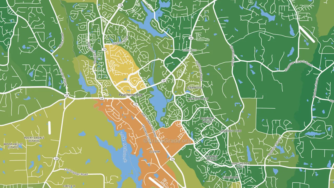 Peachtree City, GA Map of Burglary Rates