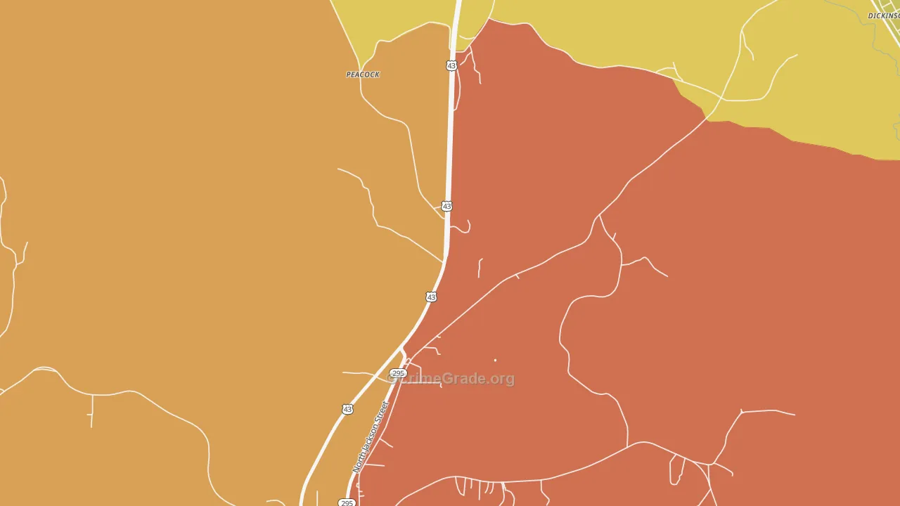 Peacock, AL Map of Burglary Rates
