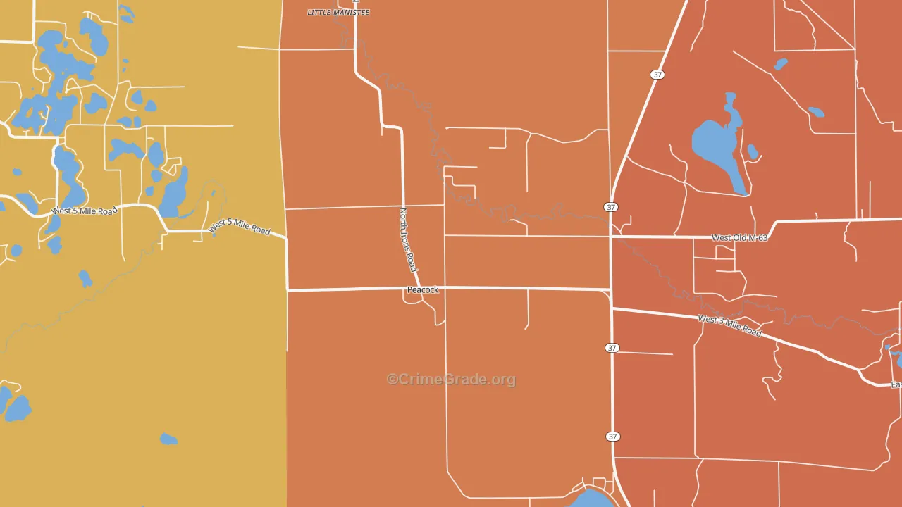 Peacock, MI Map of Burglary Rates